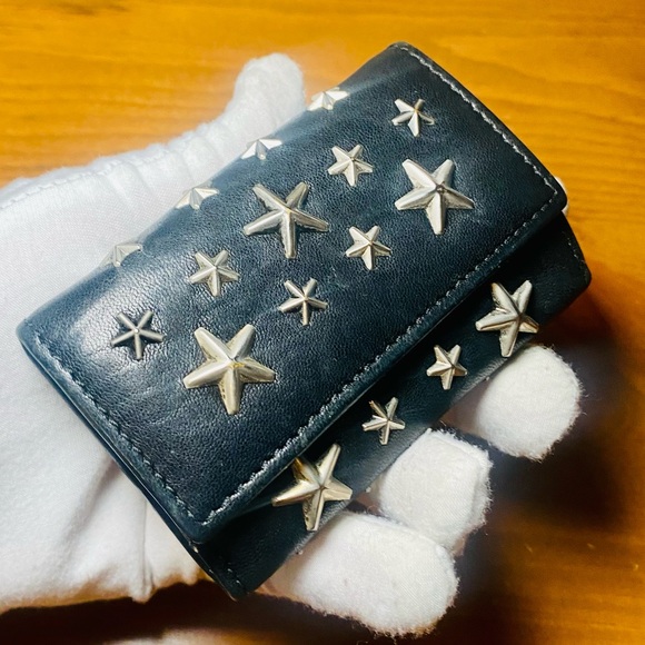 EUC Jimmy Choo Starred Studded Black Neptune Leather 6 Key Ring Case - Picture 4 of 17